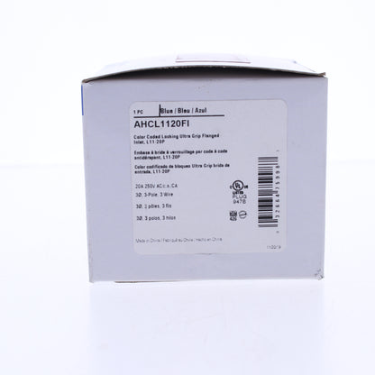 Eaton Blue Twist Turn Locking Flanged Inlet Plug L11-20P 20A 250V AHCL1120FI