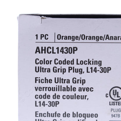 Eaton AHCL1430P Orange Twist Turn Locking Plug Nema L14-30P 30A 125/250V 3P4W