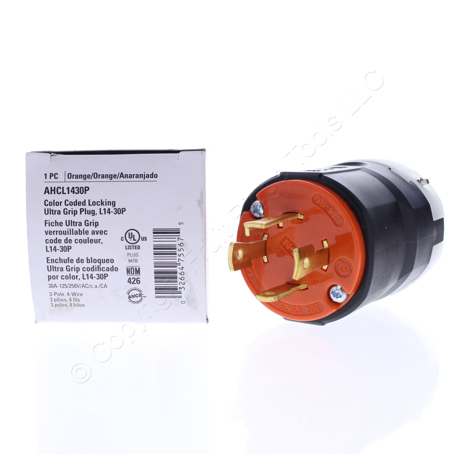 Eaton AHCL1430P Orange Twist Turn Locking Plug Nema L14-30P 30A 125/250V 3P4W