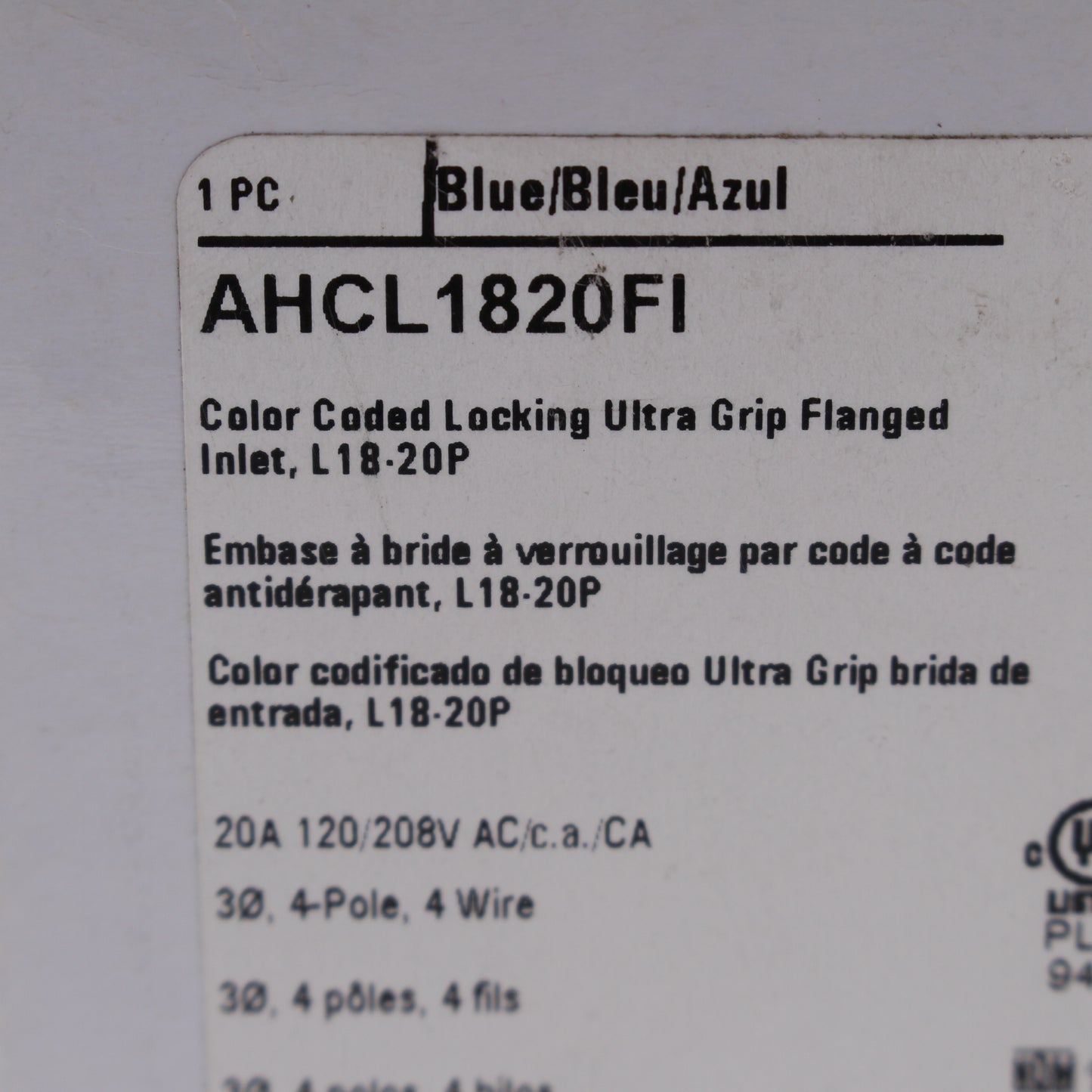 Eaton Blue Twist Turn Locking Flanged Inlet L18-20P 20A 120/208V 3�Y AHCL1820FI