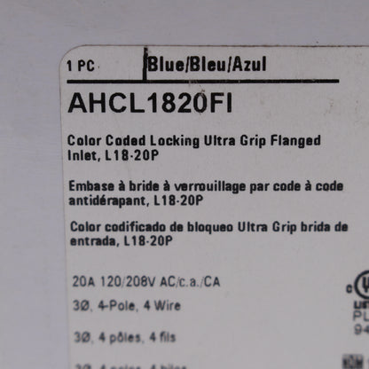 Eaton Blue Twist Turn Locking Flanged Inlet L18-20P 20A 120/208V 3�Y AHCL1820FI