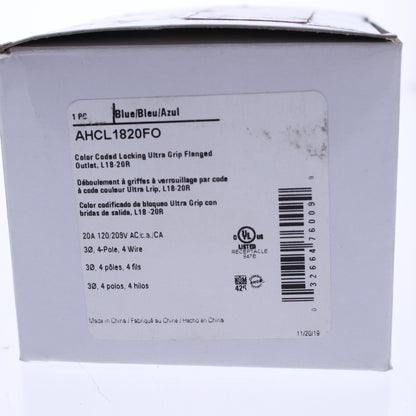 Eaton Blue Twist Turn Locking Flanged Outlet L18-20R 20A 120/208V 3�Y AHCL1820FO