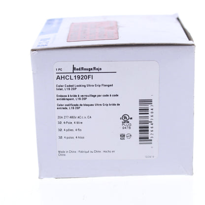 Eaton Red Twist Turn Locking Flanged Inlet L19-20P 20A 277/480V 3�Y AHCL1920FI