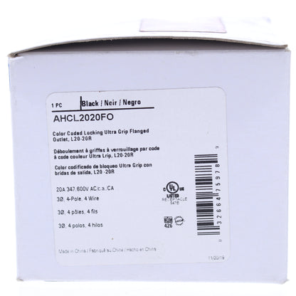 Eaton Black Turn Locking Flanged Outlet Nema L20-20R 20A 347/600V 3�Y AHCL2020FO