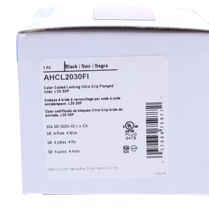Eaton Black L20-30P Twist Turn Locking Flanged Inlet 30A 347/600V 3�Y AHCL2030FI