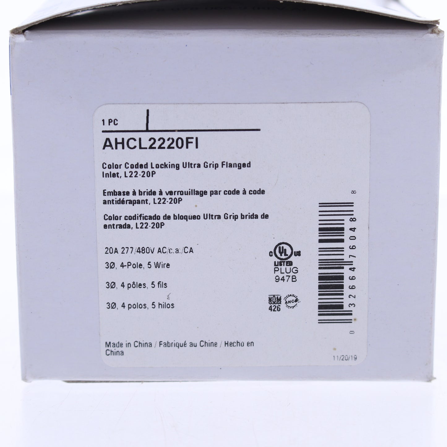Eaton Red Twist Turn Locking Flanged Inlet L22-20P 20A 277/480V 3�Y AHCL2220FI