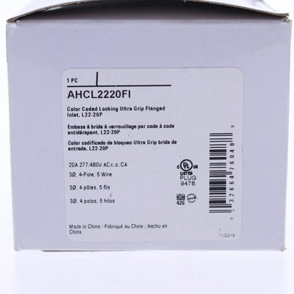Eaton Red Twist Turn Locking Flanged Inlet L22-20P 20A 277/480V 3�Y AHCL2220FI