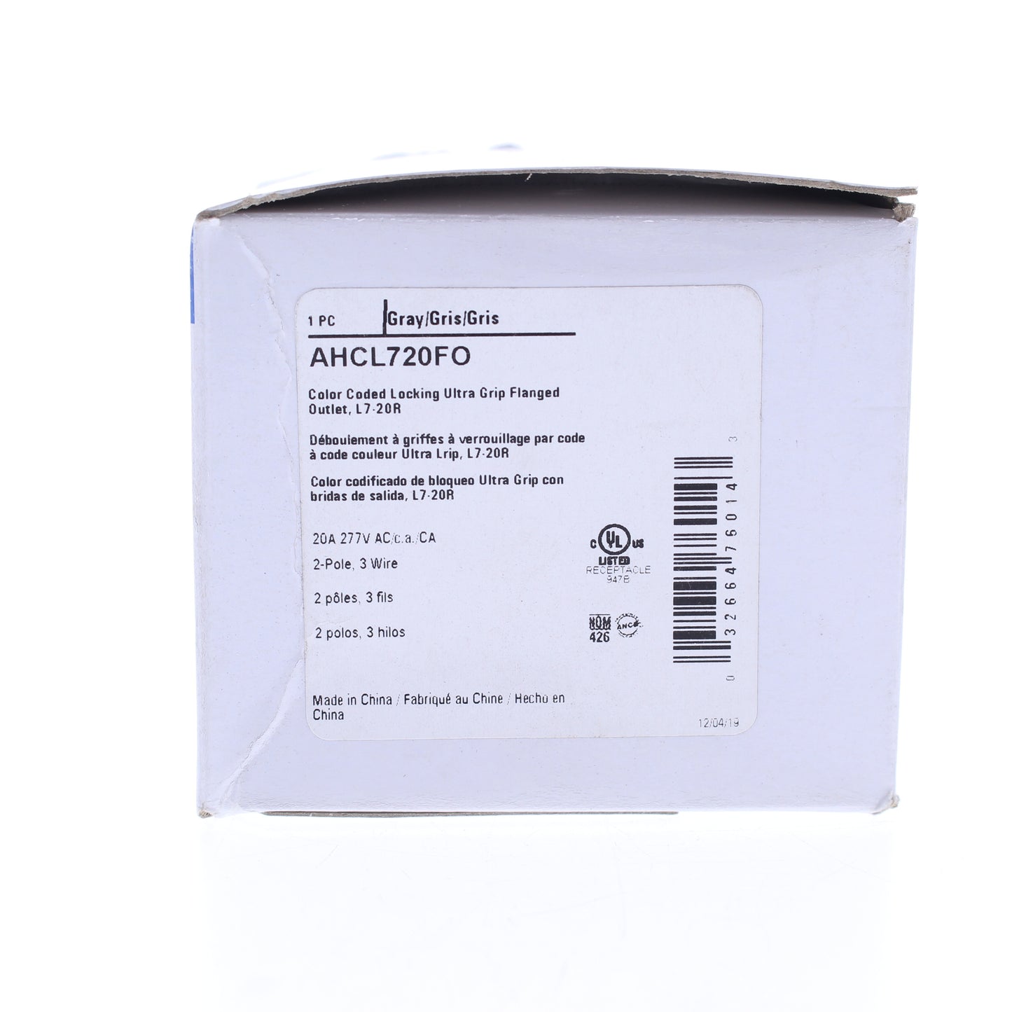 Eaton Gray Turn Locking Flanged Outlet Receptacle Nema L7-20R 20A 277V AHCL720FO