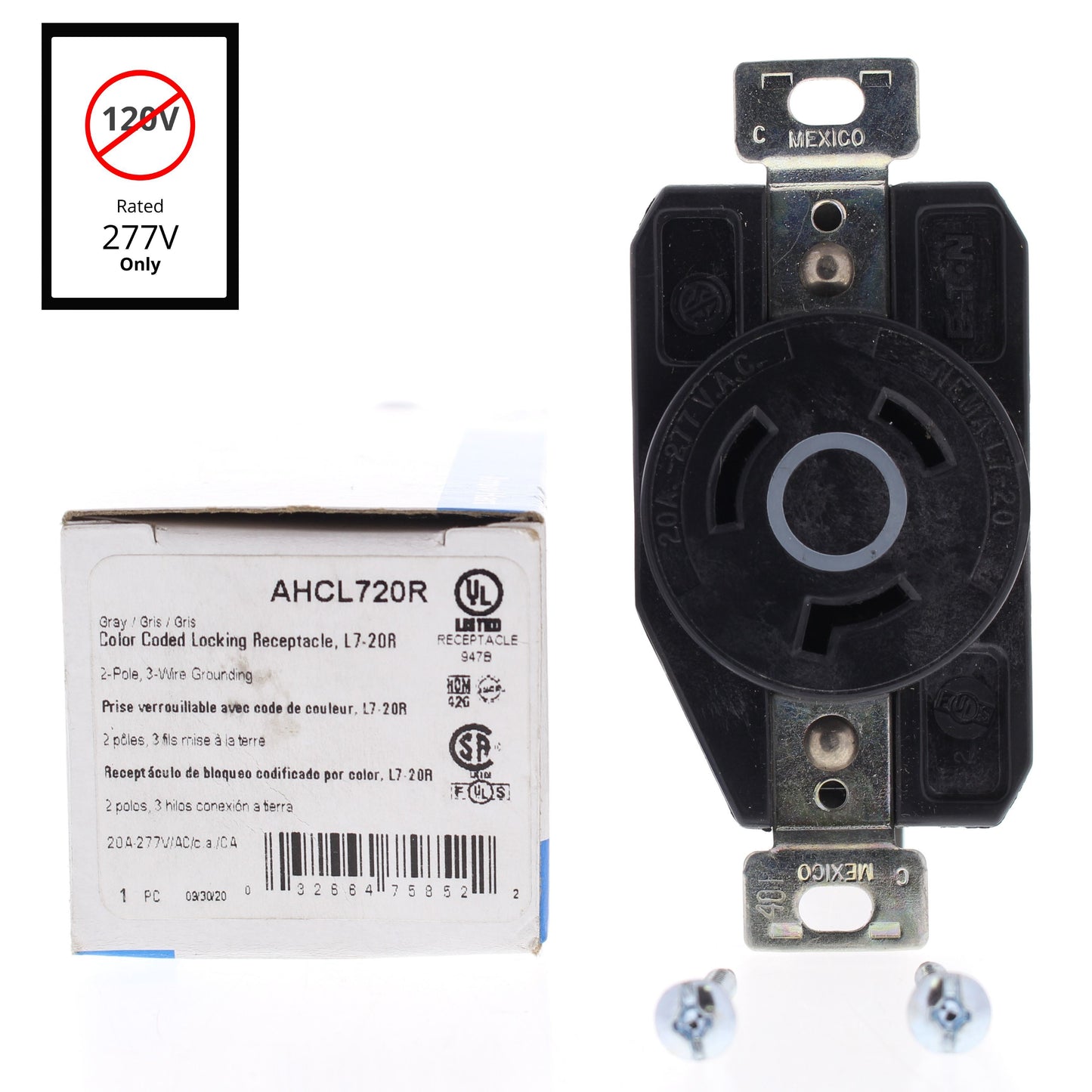 Eaton Arrow Hart Turn Locking Receptacle Lock Outlet L7-20R 20A 277V AHCL720R