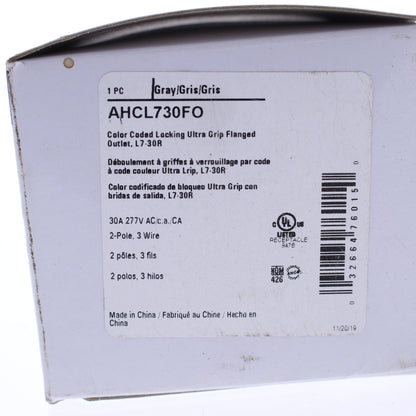 Eaton Gray Twist Turn Locking Flanged Outlet Nema L7-30R 30A 277V AHCL730FO