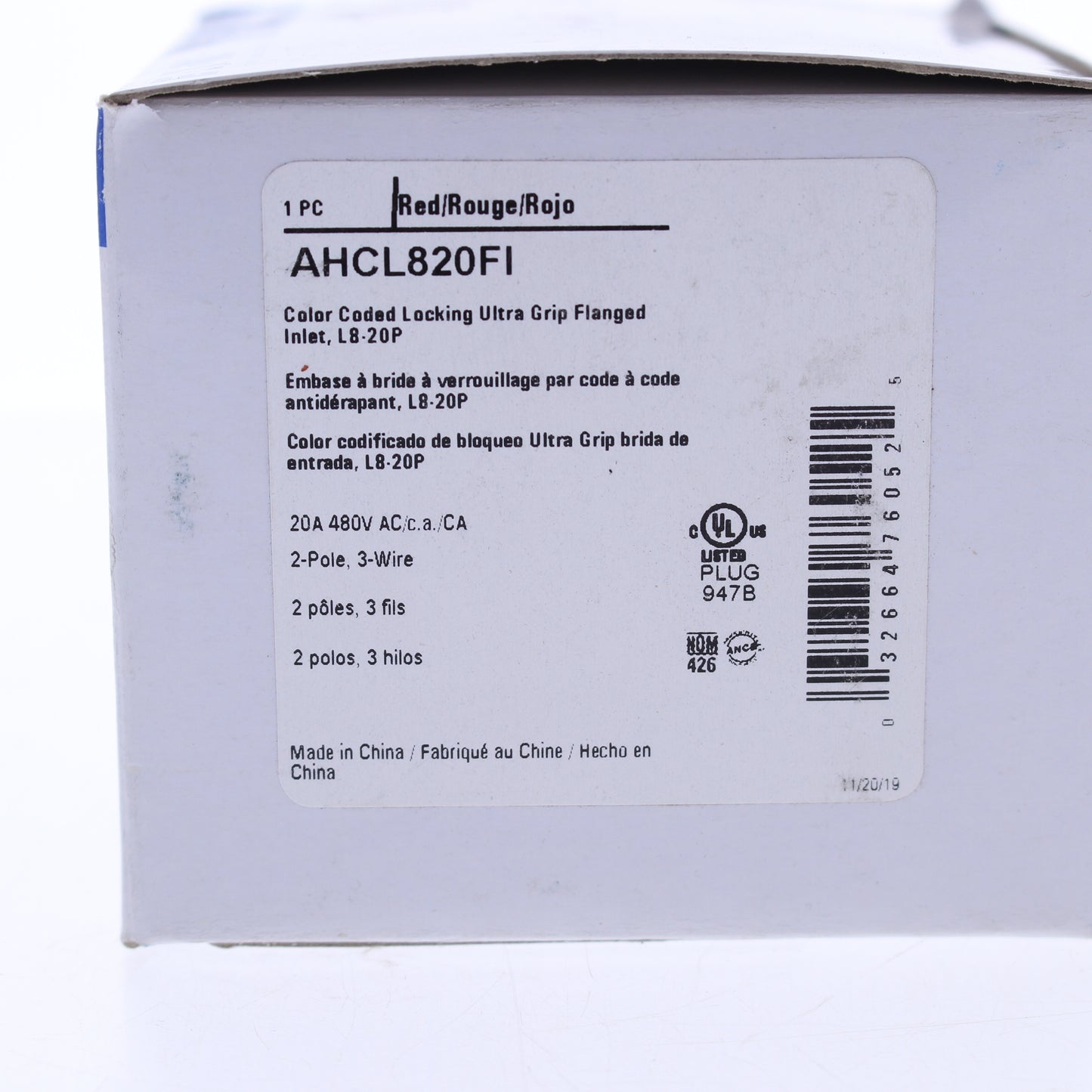 Eaton Red Twist Turn Locking Flanged Inlet L8-20P 20A 480V 2P3W AHCL820FI