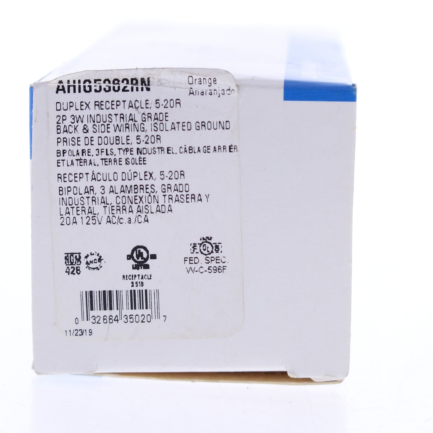 Eaton Orange Industrial Isolated Ground Receptacle Outlet 5-20R 20A IGAH5362RN