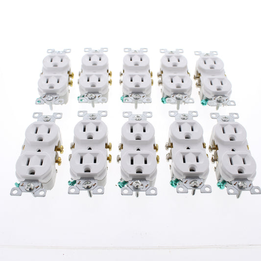 10 Eaton White Commercial Grade Outlet Receptacles Nema 5-15R 15A 125V CR15W