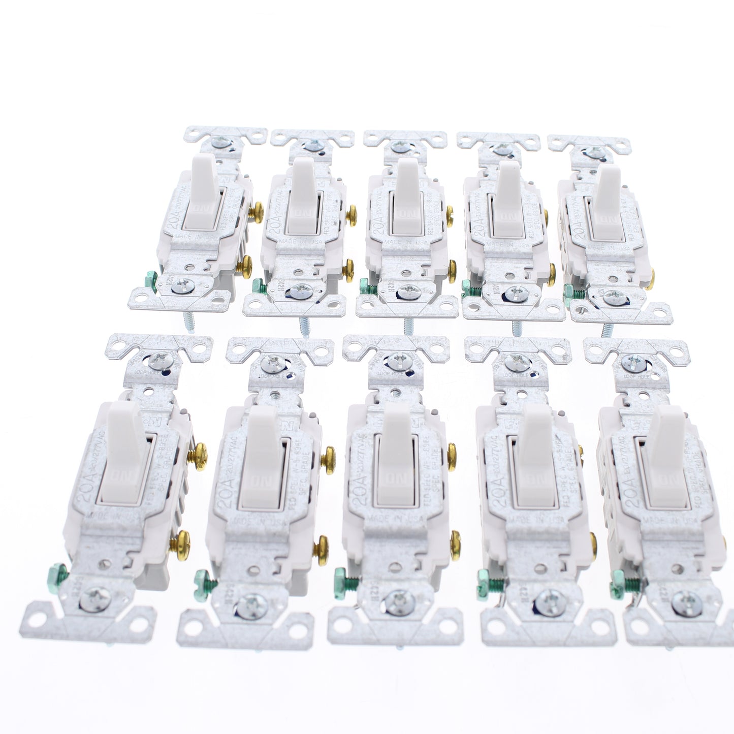 10 Eaton White Commercial Single Pole ON/OFF Toggle Light Switches 20A CS120W