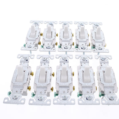 10 Eaton White Commercial Single Pole ON/OFF Toggle Light Switches 20A CS120W