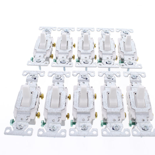 10 Eaton White Commercial Single Pole ON/OFF Toggle Light Switches 20A CS120W