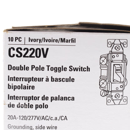 10 Eaton Ivory Commercial Double Pole Toggle Wall Light Switcesh 20A Bulk CS220V