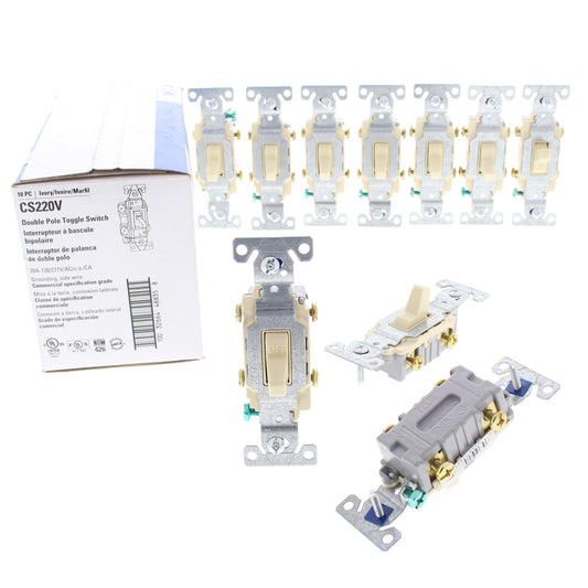 10 Eaton Ivory Commercial Double Pole Toggle Wall Light Switcesh 20A Bulk CS220V