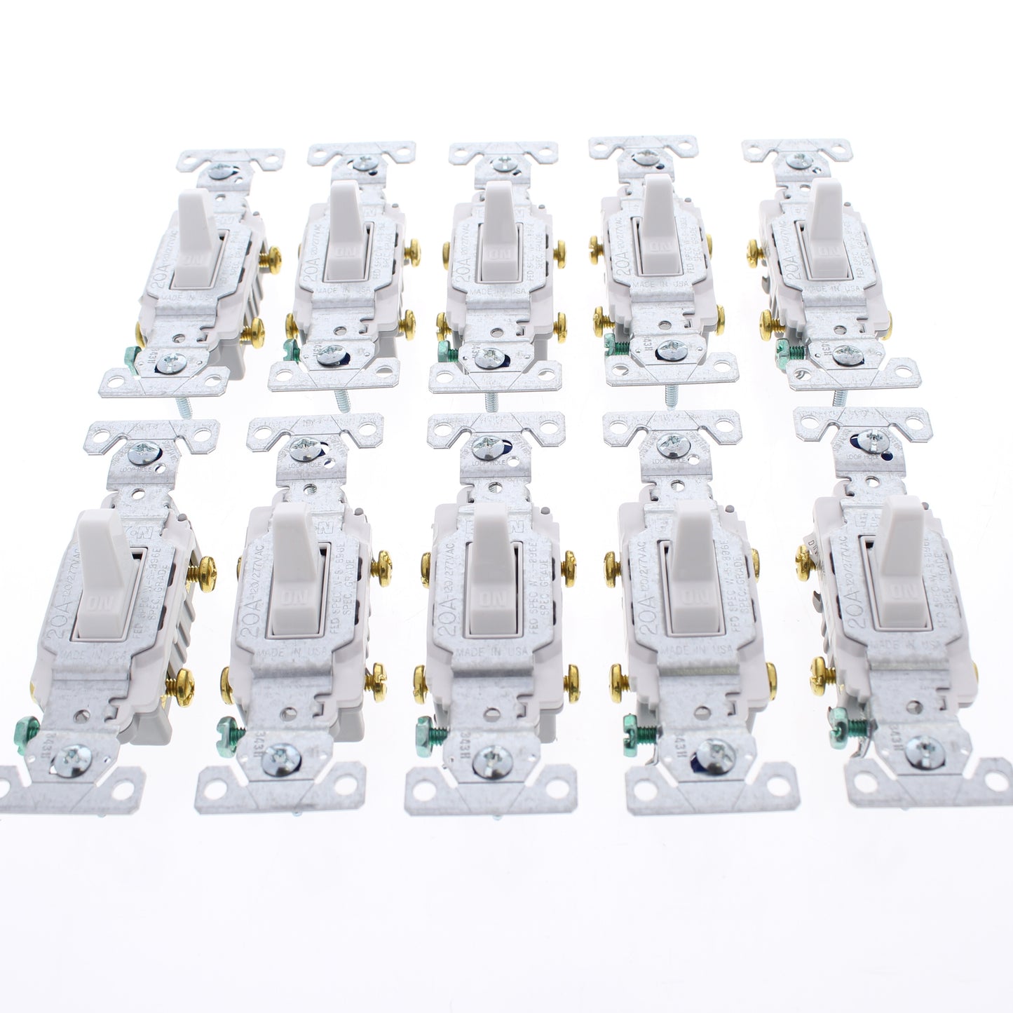 10 Eaton White Commercial Double Pole Toggle Wall Light Switcesh 20A Bulk CS220W