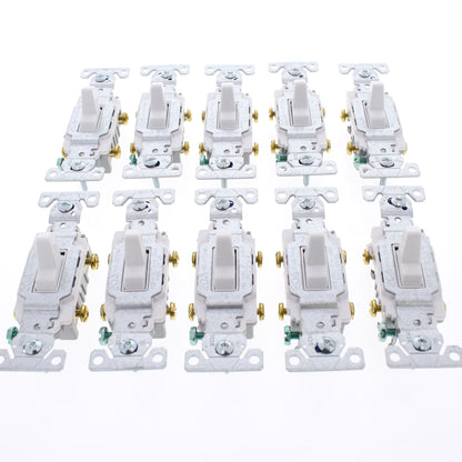 10 Eaton White Commercial Double Pole Toggle Wall Light Switcesh 20A Bulk CS220W