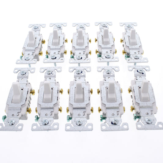 10 Eaton White Commercial Double Pole Toggle Wall Light Switcesh 20A Bulk CS220W