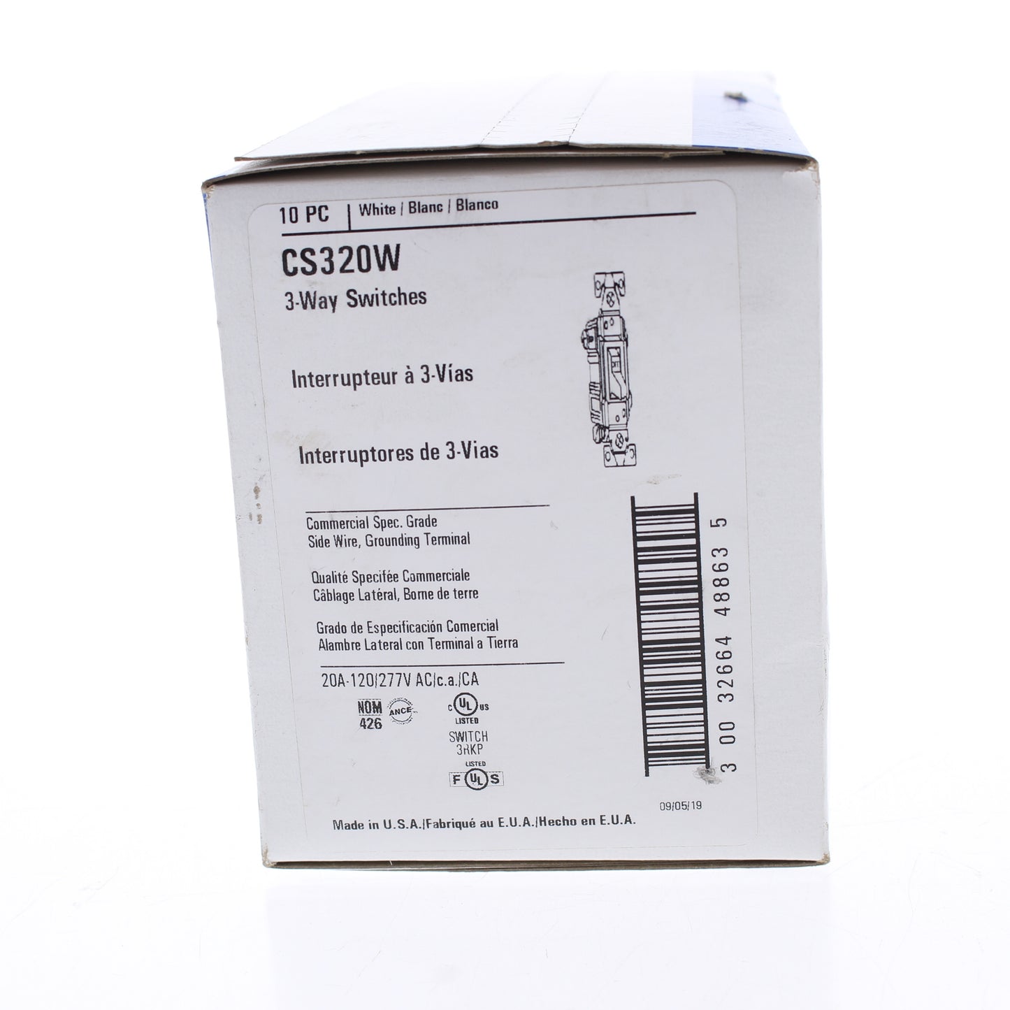 10 Eaton White Commercial Toggle Wall Light Switches 3-Way Control 20A CS320W