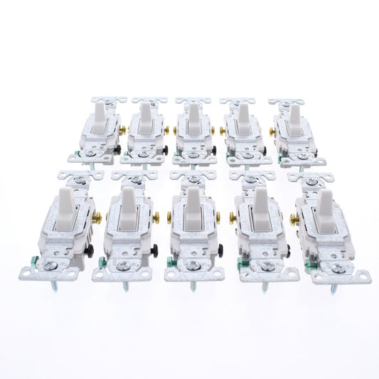 10 Eaton White Commercial Toggle Wall Light Switches 3-Way Control 20A CS320W