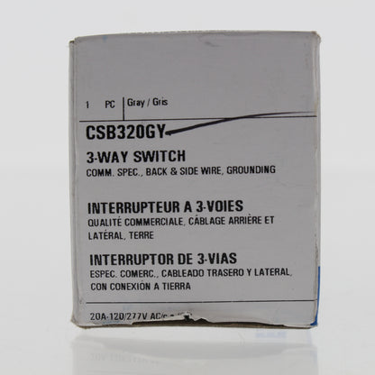 Eaton CSB320GY Gray 3-Way Commercial Grade Toggle Wall Light Switch 20A 120/277V