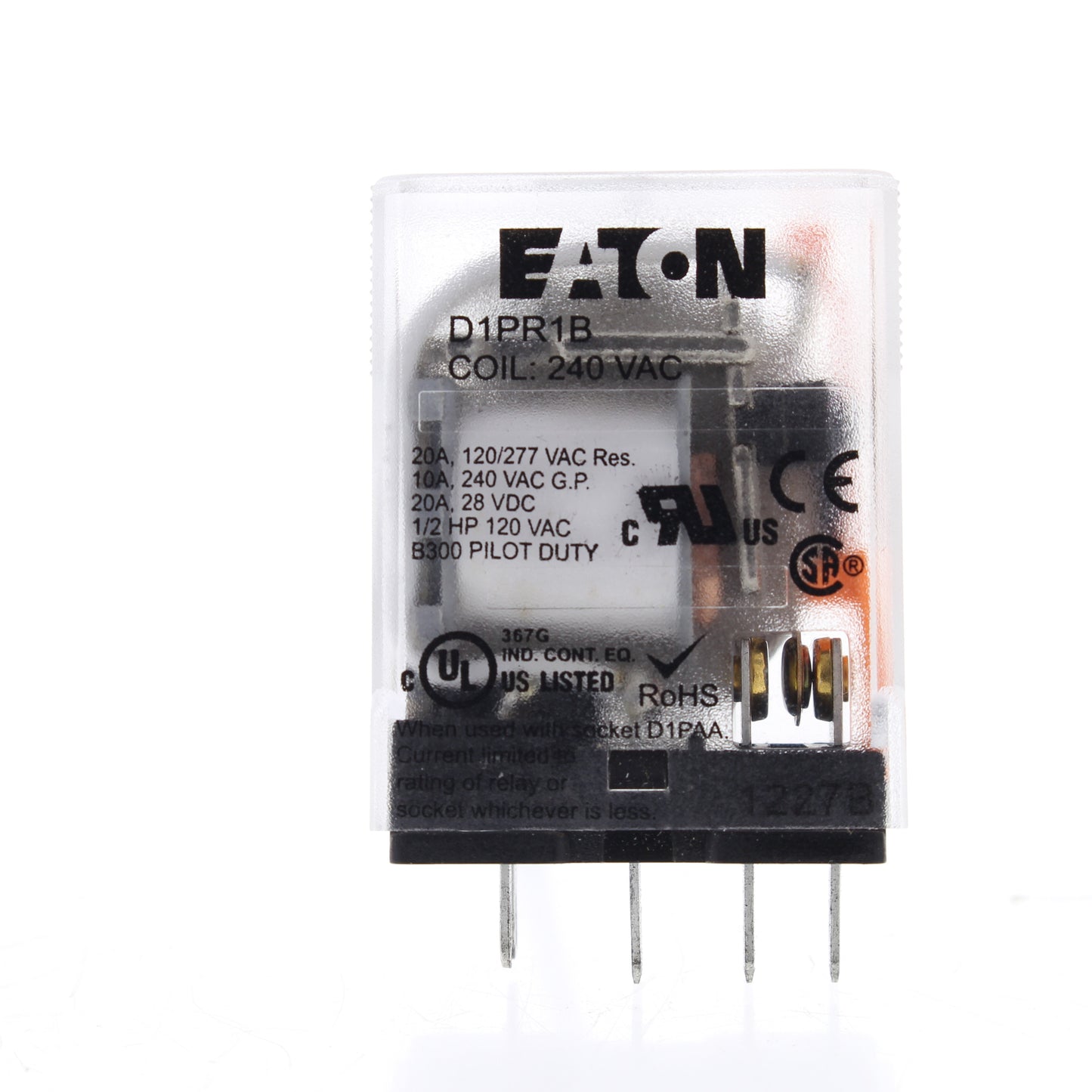 Eaton D1 Series Plug-In Power Relay SPDT 240V Coil 20A 15,270 Ohm D1PR1B
