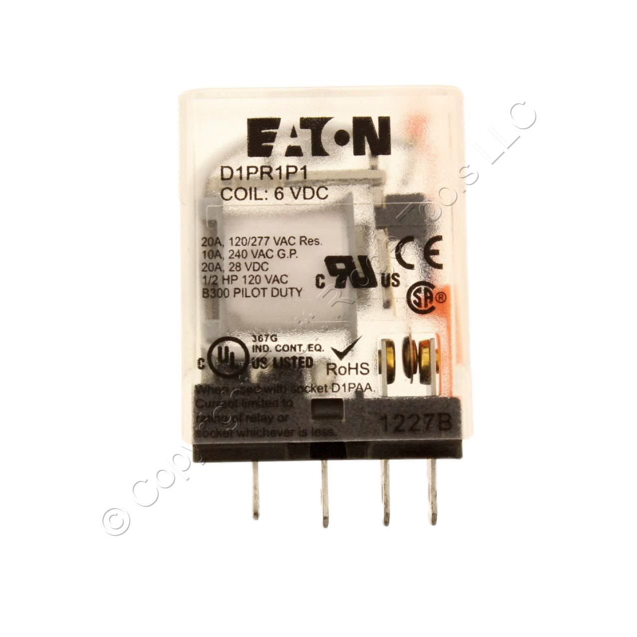 Eaton D1 Series Plug-In Power Relay SPDT 6VDC Coil 20A 47 Ohm D1PR1P1