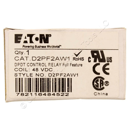 Eaton D2 Series Plug-In Control Relay DPDT 48VDC Coil 10A 2,600 Ohm D2PF2AW1