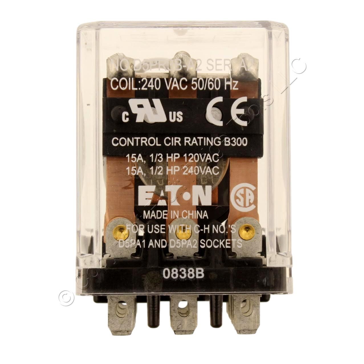 Eaton D5PR3B-A2 D5 Plug-In Relay 3PDT 240VAC Coil 16A 7200 Ohm