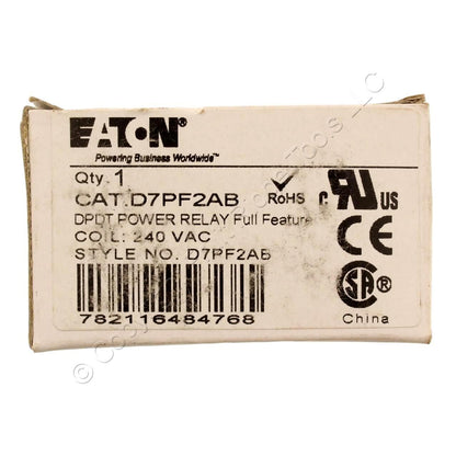 Eaton D7 Plug-In Power Relay DPDT 240VAC Coil 15A 15,720 Ohm Full Featured