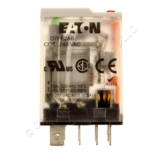 Eaton D7 Plug-In Power Relay DPDT 240VAC Coil 15A 15,720 Ohm Full Featured