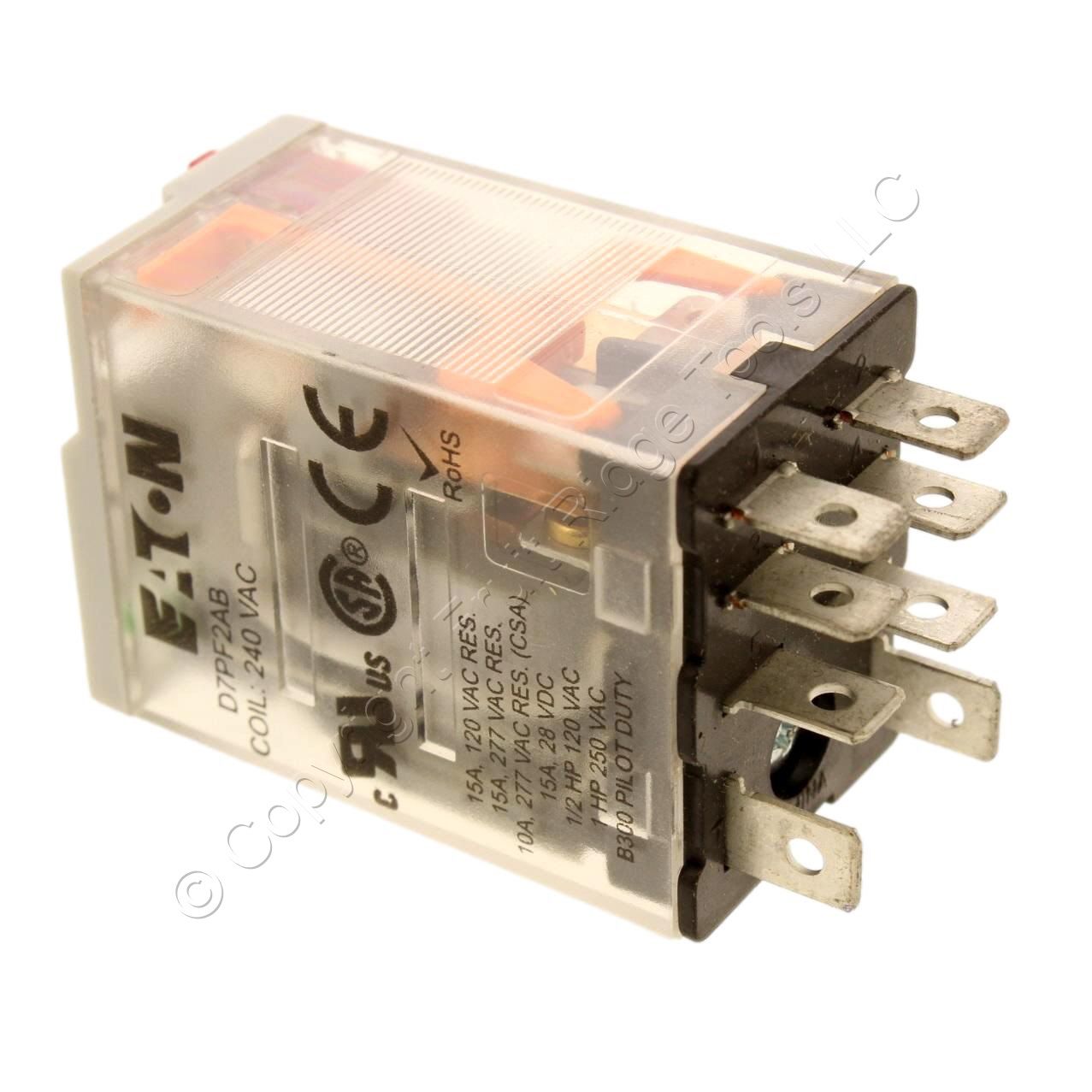 Eaton D7 Plug-In Power Relay DPDT 240VAC Coil 15A 15,720 Ohm Full Featured