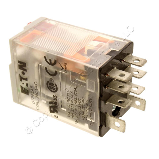 Eaton D7 Plug-In Power Relay DPDT 240VAC Coil 15A 15,720 Ohm Full Featured
