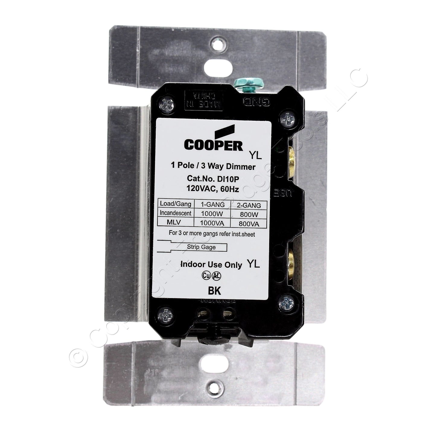 Eaton DI10P-W White Single-Pole/3-Way Decorator Slide Dimmer Incandescent 1000W