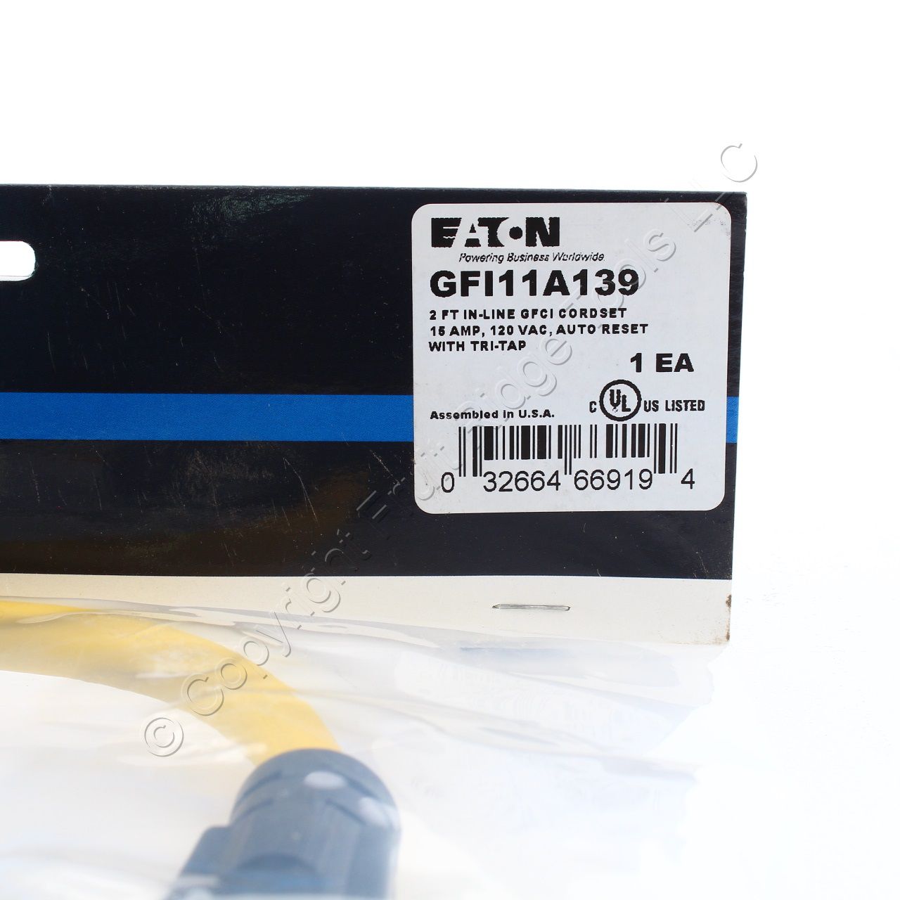 Eaton In-Line 2ft Portable 12/3 Gfci Cordset 3R 15A 3-Tap Auto Reset Gfi11A139