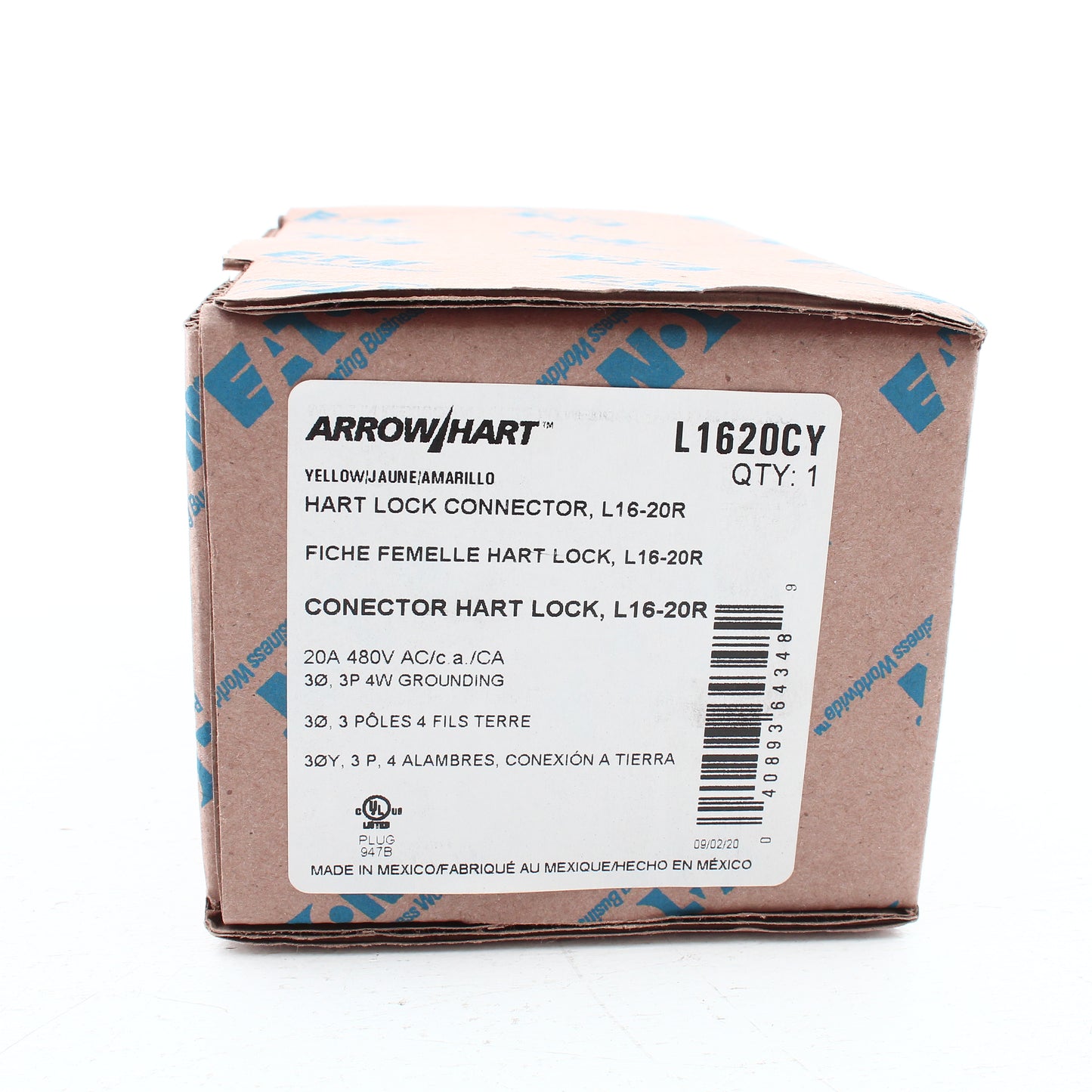 Eaton Yellow Corrosion Resistant Locking Connector L16-20 20A 480V 3� L1620CY