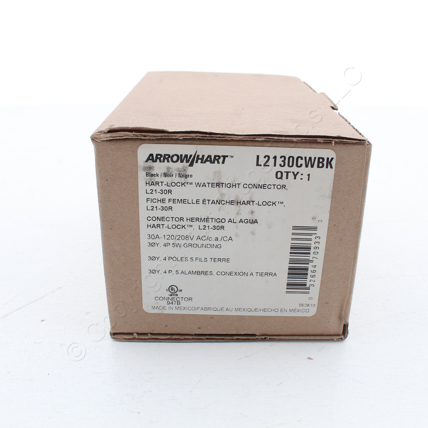 Eaton L2130CWBK Black Watertight 30A Locking Connector Plug L21-30R 120/208V 3?Y