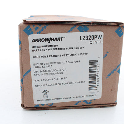 Eaton Yellow Watertight Locking Plug Nema L23-20R 20A 347/600V 3PHY 4P5W L2320PW