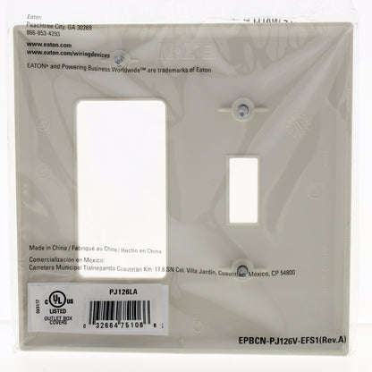 Eaton PJ126LA Light Almond 2-Gang Toggle Decorator GFCI Mid-Size Nylon Wallplate
