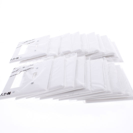 Eaton PJ126W White 2-Gang Toggle Decorator Unbreakable Mid-Size Wallplate 20pcs
