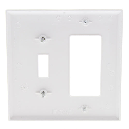 Eaton PJ126W White 2-Gang Toggle Decorator Unbreakable Mid-Size Wallplate Cover