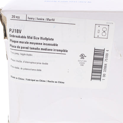 Eaton PJ18V Ivory 2-Gang Toggle Duplex Unbreakable Mid-Size Wallplate Cover 20pc