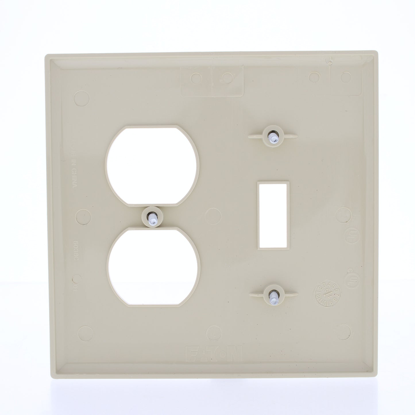 Eaton PJ18V Ivory 2-Gang Toggle Switch Duplex Outlet Mid-Size Nylon Wallplate
