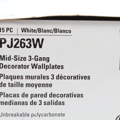 Eaton PJ263W White 3-Gang Decorator GFCI Nylon Mid-Size Wallplate Cover 15-pack