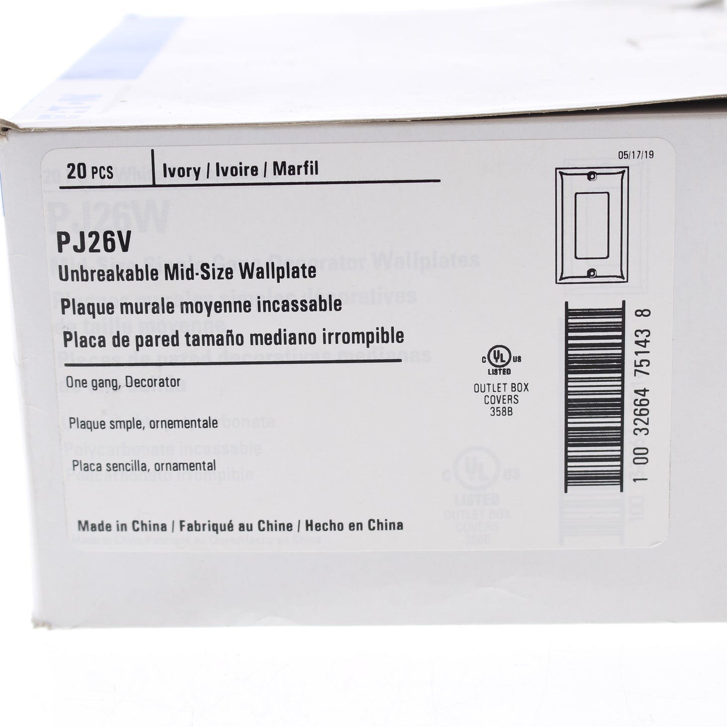 Eaton PJ26V Ivory 1-Gang Decorator GFCI Nylon Mid-Size Wallplate Cover 20-pack