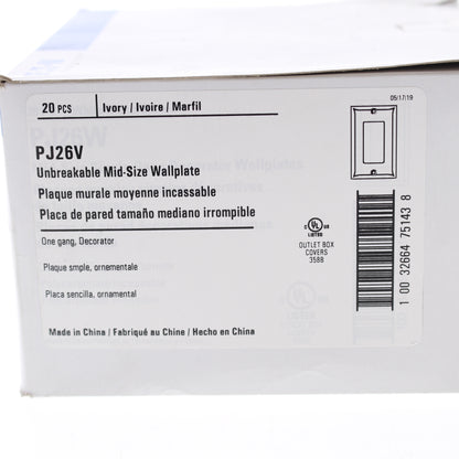 Eaton PJ26V Ivory 1-Gang Decorator GFCI Nylon Mid-Size Wallplate Cover 20-pack