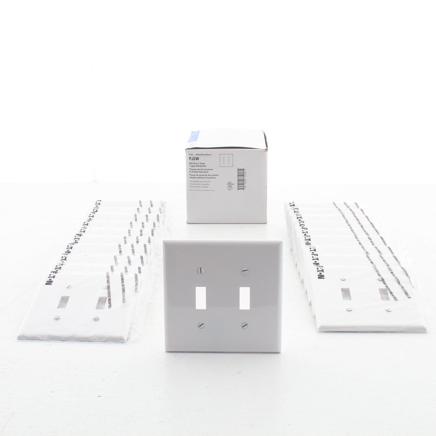 Eaton PJ2W White 2-Gang Toggle Unbreakable Nylon Mid-Size Wallplate Cover 20pcs